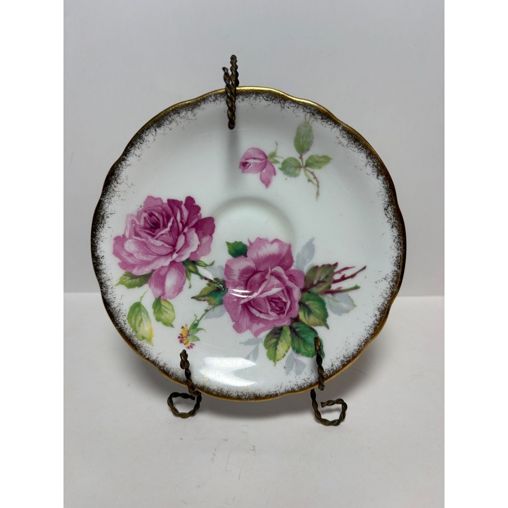 Royal Stafford Berkeley Rose Saucer Pink Floral Bone China England w Holder